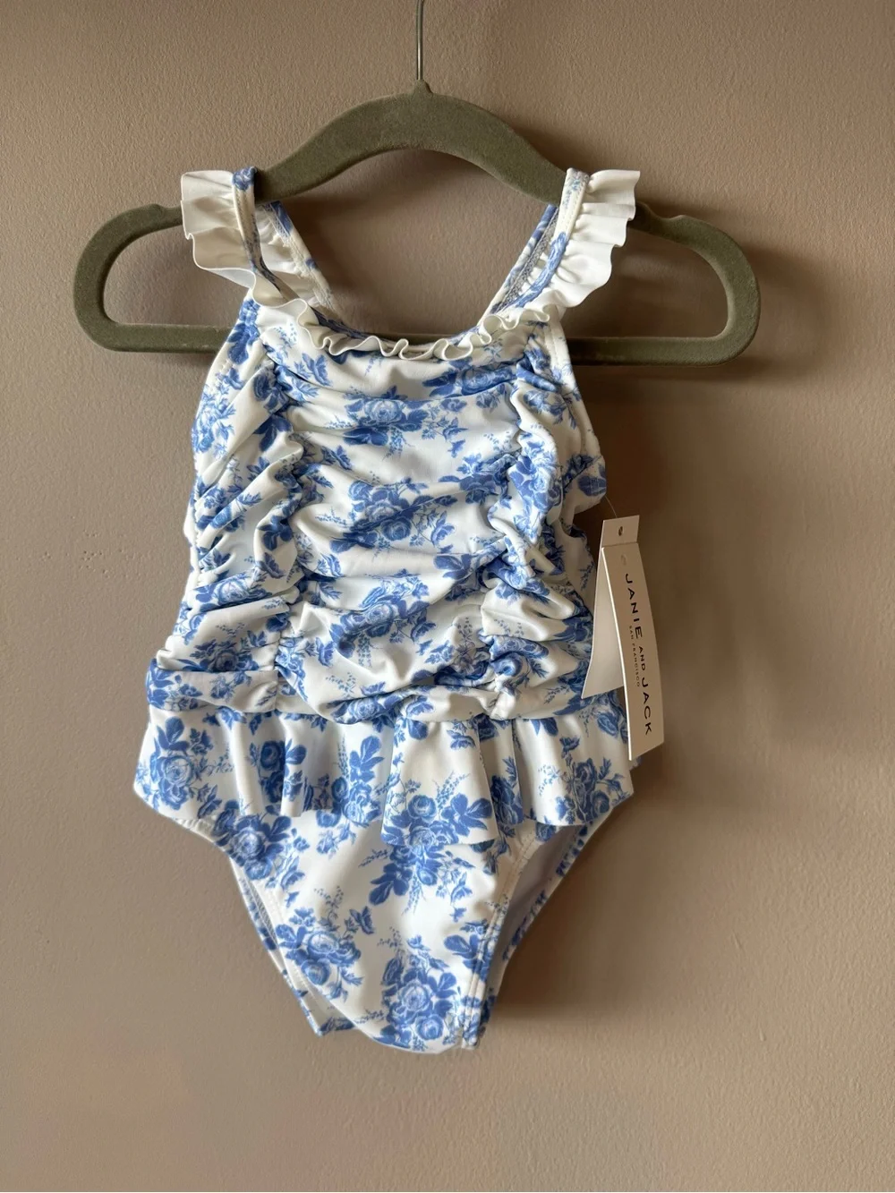 Janie and Jack NWT Blue White‎ Floral Ruched Swimsuit Bathing Suit 12-18 Months